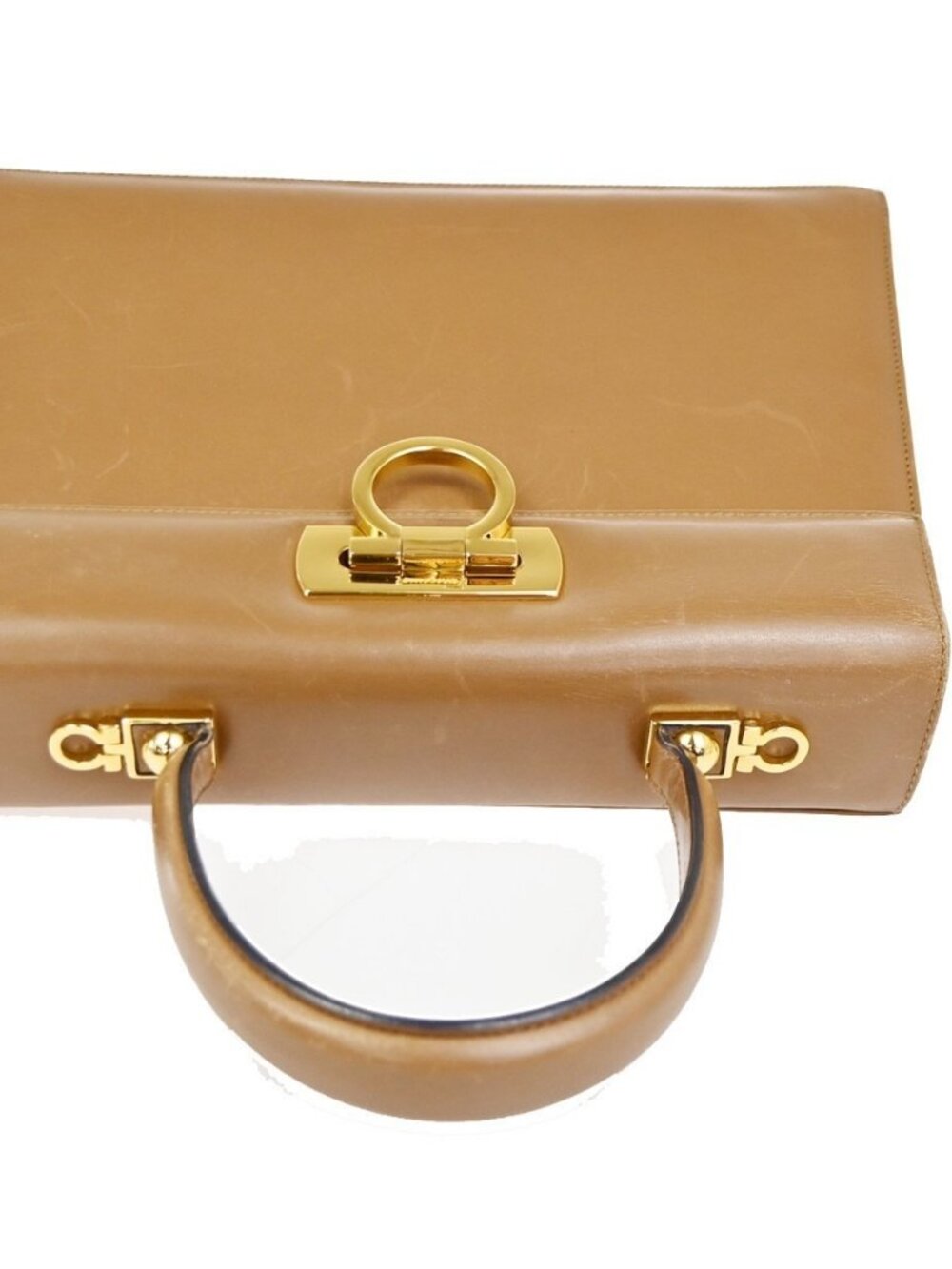 Salvatore Ferragamo Gancini Top Handle Bag Leather Brown GHW Italy 61CA782 - Picture 5 of 16